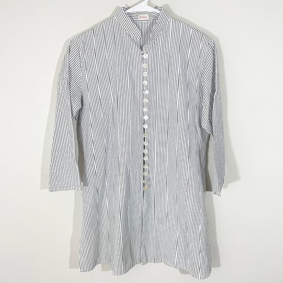 Kemble Palm Beach Button Up Tunic Kurta Womens Size Small Black White Striped - Picture 1 of 5